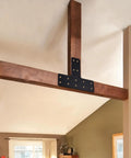 Beefy Heavy Duty T Shaped Metal Brackets With Full Screw Kit And Socket For Sturdy Wood Beam Connections Plus Fence Post Repair Gear To Craft Rock Solid Outdoor Pergola Frameworks With Black Four Piece Bundle on wooden beams.
