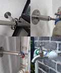 Two 304 stainless steel pipe clamps with screws for 25–27 mm OD pipes, wall/ceiling mounting, adjustable height 100–200 mm.