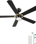 52 Inch Smart Ceiling Fan With Lights And Remote, Quiet DC Motor, 8 Hour Timer, Indoor Outdoor, Voice Control, Black Gold