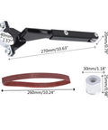 Khbyt Electric Belt Grinder Attachment Transforms Angle Grinder Into Versatile Sanding And Polishing Machine With Angled Adapter, includes part sizes.