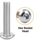 M8 Button Head Socket Cap Screws Kit 16 20 25 30 40mm Lengths 1.25mm Pitch Internal Hex Drive 5mm Allen Includes Washers Nuts Heavy Duty Stainless Steel 304 Bright Finish 135 Piece Set - Close-up of hex socket head.