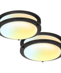 LED Double Ring Flush Mount Ceiling Light Twin Pack With 5CCT Selectable 2700K-5000K, Dimmable 5%-100%, Brushed Nickel Finish