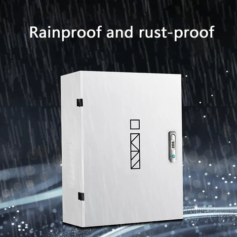 Rock Solid Outdoor Ev Charger Enclosure Lock Box Galvanized Steel Cover with secure lock in rainproof setting.