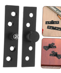 Heavy Duty Pivot Hinge For Hidden Doors Built Tough Mipcase Stainless Steel Invisible Hinges shown in multiple angles and installed view.