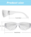 Bulk 100 Pack Safety Glasses Eye Protection Eyewear Clear Lenses dimensions with side and front view labeled for work and lab use