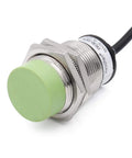 M30 Inductive Proximity Sensor Switch 15mm Sensing Distance, DC 12 To 24V, 3-Wire NPN Normally Closed, Cylindrical Detector PR30-15DN2, Non Shield Mount, CE Certified, Plug And Play Industrial Automation Sensor For Easy Setup, M30 inductive sensor with green face and cable