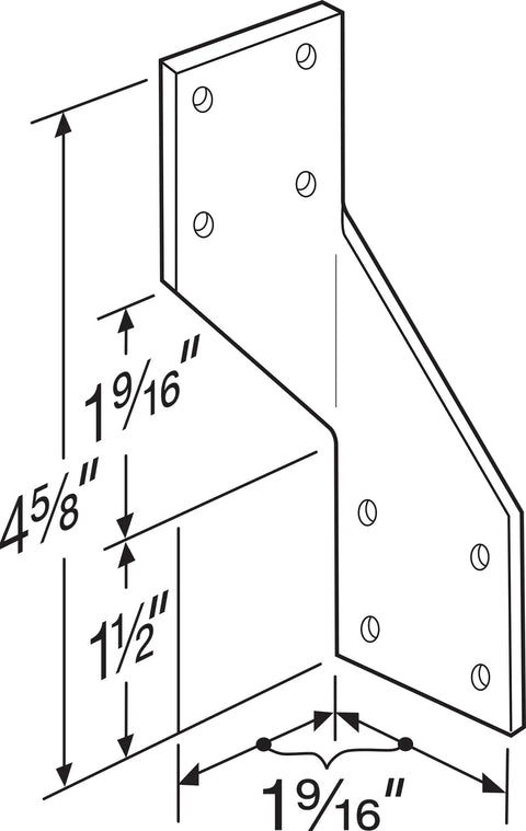 Rock Solid 18 Gauge Galvanized Steel Hurricane Tie Roof Truss Wall Connector dimensional drawing showing size details.