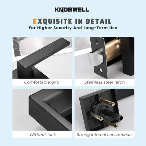High Grade Matte Black Door Handles 10 Pack Modern Square Passage Lever Handleset Featuring Straight Up Heavy Duty Zinc Alloy Build Zero Wobble Mechanism For Closets Built Tough And Slick showing comfortable grip and stainless steel latch.