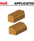Beefed Up Chamfer Router Bit 15/16 Inch Diameter With 1/4 Inch Shank, 25 Degree Angle, creates precise angled edges on wood blocks.