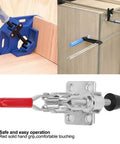 Heavy Duty Vertical Toggle Clamp With 50 Kilogram Rock Solid Hold Capacity Carbon Steel Construction with red handle.
