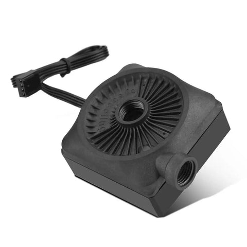 Heavy Lift Slick 12V CPU Water Cooling Pump With 500L Flow Rating And 25DB No Drama Quiet Operation Crafted For Custom PC Liquid Cooling Rigs Today on white background, showing black pump with cable.