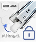 Rock Solid Heavy Duty Full Extension Side Mounted Ball Bearing Drawer Slides One Pair Pro Grade 38 Inch sliding lock detail.