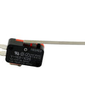 Side view of a V-153-1C25 SPDT micro limit switch with straight long lever for Arduino projects, rated 15A 125/250VAC, 0.6A 125VDC, 0.3A 250VDC.