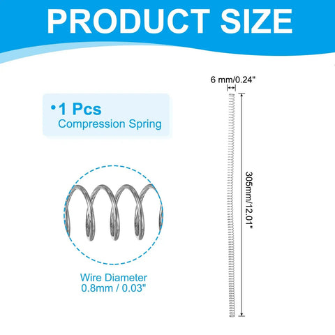 Patil Small 0.8 Mm Wire Dia 6 Mm Od X 305 Mm L Stainless Steel Extension Spring For Heavy Duty Shop Repairs And Home Fixes Made From Durable Tempered 304 Grade That Grows Strong. 1 pcs compression spring, 0.8mm wire, 6mm OD, 305mm length