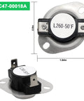 Samsung Dryer Heating Element Replacement Kit With Thermostat, Thermistor, And Thermal Fuses close-up of DC47-00018A thermostat