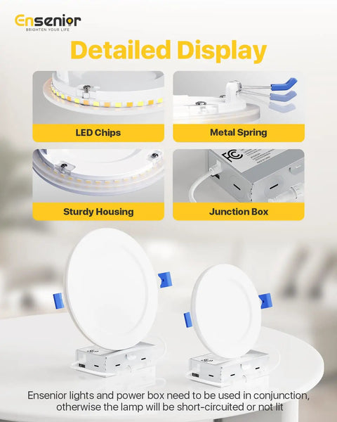 Sweet Setup 12 Pack 4 Inch LED Recessed Ceiling Lights With Built In Amber Glow And Zero Sweat Dimmable 5Cct Control with LED components.