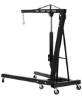 Professional Grade 2 Ton Folding Engine Hoist With Electric Winch And Six Smooth Rolling Caster Wheels For Garage Motor Swap Rigs and Auto Jobs made of carbon steel, heavy-duty design.