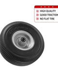 10 Inch Solid PU Tire And Wheel Replacement For Garden Carts Hand Trucks And Wheelbarrows 10x3.50-4 Flat Free Wheel with text of features