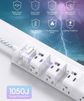12 Outlet Surge Protector Power Strip With 5 Ft Flat Plug, 3 USB Ports, Lightning Illustration and Protection Features