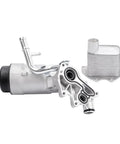 Engine Oil Cooler Filter Housing Adapter Kit With Gasket Insert And Cap For 1.4L Turbo Buick Encore Chevy Cruze Sonic Trax showing aluminum parts.