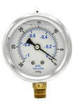 PIC Gauges PRO-201L-254A vacuum/PSI gauge, 2-1/2 in dial, bottom 1/4 in NPT, glycerin-filled, stainless steel case