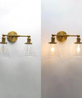 Industrial Dope Double Sconce Wall Light With Dual Seven Point Three Inch Cone Clear Glass Shades Brushed Metal Finish E26 Socket Vintage Modern Hallway Bedroom Lighting