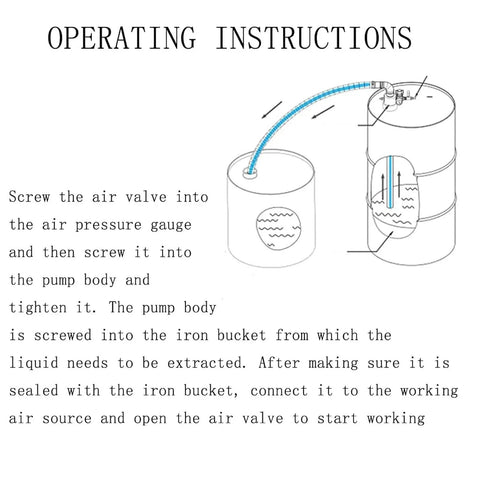 Operating instructions for Heavy Duty Pneumatic Oil Transfer Pump With Precision Pressure Gauge And Safety Valve For Drum Fluid Handling.