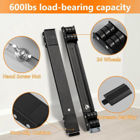 Heavy Duty Appliance Rollers With Telescoping Frame And Slick Floor Guards, hardcore furniture sliders with 600lbs load-bearing capability.