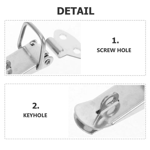 Detail view of 6 Sets 72mm Spring Loaded Toggle Latches Stainless Steel Hardware showing screw hole and keyhole features.