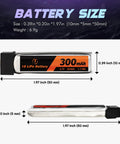 1S LiPo Battery Pack With Micro JST 1.25 Connector For Tiny Whoop Drones, 3.7V 300mAh 30C High-Discharge Cells, Plug-And-Go