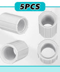 5 Pack 1/2 Inch PVC Double Female Threaded Coupling Sprinkler Pipe Fitting Set For Garden Drip Irrigation, White