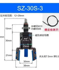 Pneumatic Gripper With Three Claw Clamp Detection Switch And Anti Slip Pad For Fast Automated Grabbing Of Workpieces On Mechanical Arm Systems Pro Grade Four Pack, front view with measurements.