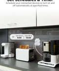 Kitchen counter with coffee maker and toaster plugged into Heavy Duty Mini Smart Plug 4 Pack with Alexa Voice Control, Timer, Child Lock.