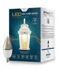 Packaging of Lit Flickering Flame Lantern With Frosted Glass And Integrated Security Light 3000K Warm Glow Photocell