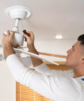 Installing ceiling fan with Four Pack PU Ceiling Medallions For Light Fixtures And Ceiling Fans, 9.8 Inch Outer Diameter, Smooth White.