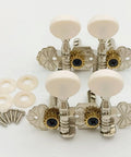 Premium White Ukulele Tuner Pegs And Keys With Smooth Gear Action Compact Metal Alloy Machine Heads featuring decorative plates and installation hardware.
