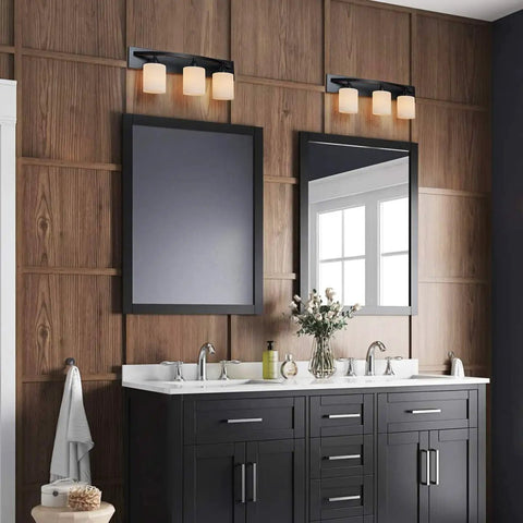 Oil Rubbed Bronze Vanity Light Fixture With White Glass Shade, Modern Wall Sconce For Bathroom, mounted above mirrors