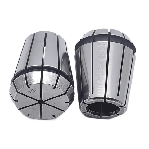 Solid Build Er32 Spring Collet Set Two Piece 1/8 Inch Kit For Cnc Engraving Machine And Milling Lathe Tool Crafted From 70Mn Hardened Steel close-up of two 1/8 inch collets.