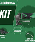 18V MultiVolt Cordless Shear Tool Only No Battery With 8 Cutting Edges And Two Sets For Easy Replacement For Long Lasting Service Life At 5300 RPM Built In Safety Protector Plate For Quick Clean Cuts with thickness gauge and 10mm hex blade wrench displayed.