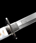 Blade close-up of Beefy Full Tang Battle Ready Samurai Katana Sword With Black Finish Handmade 2960 Spring Steel Blade Real Ninja Sword.