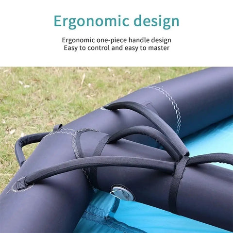 Close-up of Inflatable Sail Foil Wing Kite for Kitesurfing and Snow Surfing showing ergonomic nylon handle design.