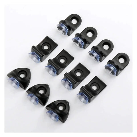 Right Angle Cabinet Shelf Clips 20 Pack With Suction Cup Glass Base Support, Sturdy Clamp Partition Board Holder in black plastic