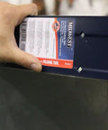Person using 12-Inch Sheet Metal Folding Tool For HVAC Pros, Steel Bender With Dual Throat Depth Settings on metal surface, Made In USA