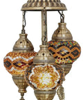 Three Globe Turkish Moroccan Table Lamp With Tiffany Mosaic Glass Globes And Antique Brass Finish Base For Bedside Or Living Room Vibe 21 Inch Height Brown And Amber Handmade Craft, showcasing colorful mosaic patterns and elegant design.
