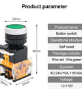 Two Pack Red And Green Momentary Push Button Switch Self Reset 1NO 1NC DPST Ui 690V Ith 10A AC 15 DC 13 product dimensions