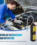 Pro Grade Vacuum Pump Kit With 4 Way Manifold Gauge And Leak Detector For Auto AC Service, One Third HP Single Stage Pump, R134a Taps, Quick Adapters, 4 Long Hoses, Refrigerant Evacuation Tools. handheld AC leak detector in car engine bay