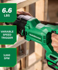 Using 18V Cordless Reciprocating Saw With Orbital Cut Mode, lightweight at 6.6 lbs, variable speed, 3000 SPM, in action