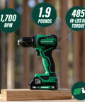 18V MultiVolt Cordless Sub-Compact Drill Kit With 1/2 Inch Chuck, Dual 2.0Ah Batteries, Brushless Motor, 485 In-Lbs Torque