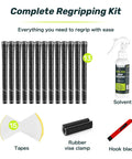 Spiral Wrap Golf Grips 13 Pack A50 Wrap Series Midsize High-Tack Rubber Grips complete regripping kit with tools and solvent