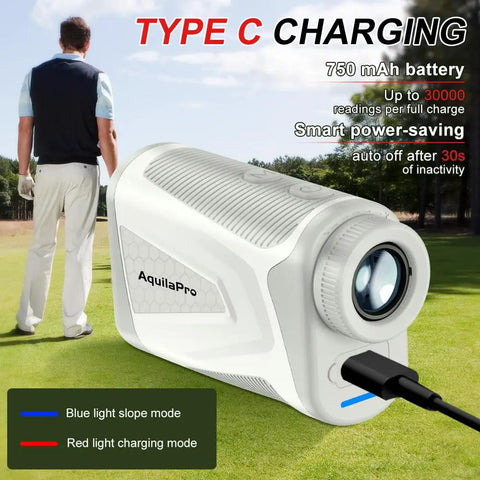 Go To Golf Rangefinder With Slope, Flag Lock Vibration, rechargeable battery, 7X magnification, golfer using device